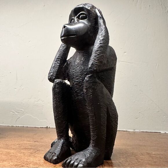 Vintage Other - Vintage | Hand Carved ebony wood “HEAR NO EVIL” monkey wooden statue 6.5”
